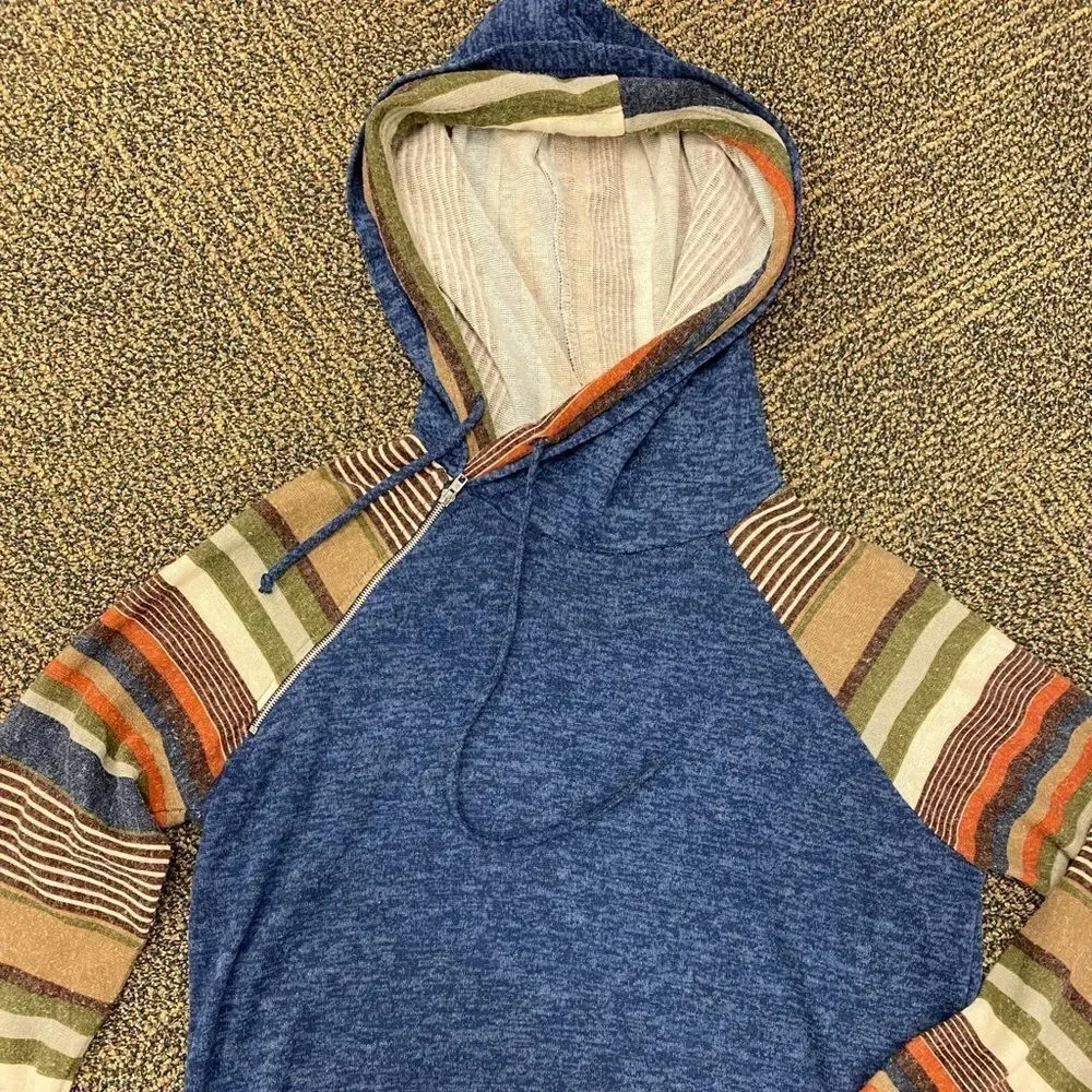 MY Story blue and stripes soft knit hoodie‎ tunic top